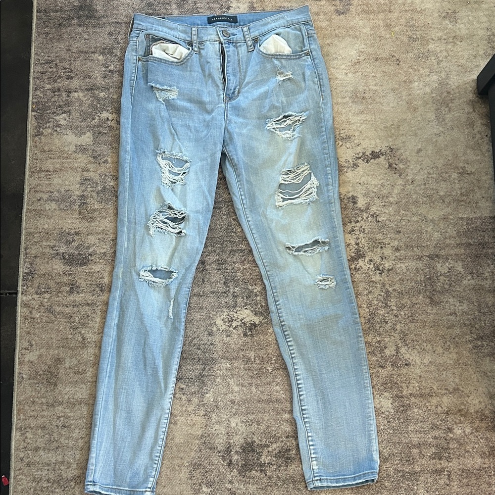 Aeropostale Light Blue Ripped Skinny Denim Jeans